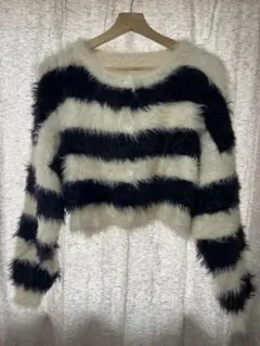 グレイル GRL ボーダーニットカーディガン ショート丈 フリー