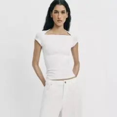 【新品】ZARA Tシャツ スクエアネック　ホワイト