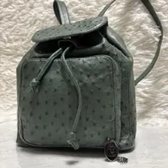美品★JRA認定　オーストリッチ　レザー　巾着　リュック　緑　グリーン