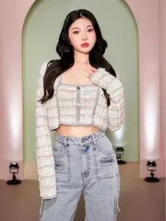 【新品】 Darichミックスツイードニットトップス