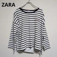 ZARA　カットソー　長袖　ボーダー　総柄　カジュアル【Mサイズ】