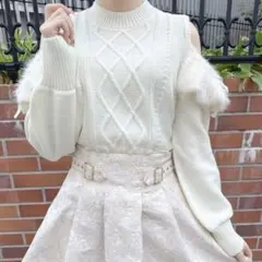 ROJITA ケーブル肩開きニット ホワイト 地雷系