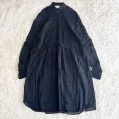 タグ付き タマキニイメ スモック ロングワンピース グレー ストライプ