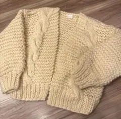 クリーム色 ケーブル編み ニットカーディガン