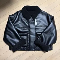 SpRay ボア襟付き ブラック レザージャケット