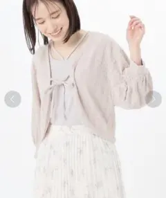 フロントリボン ボレロ カーディガン ベージュ L Honeys