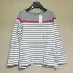 新品　UNIQLO ユニクロ　ボーダーボートネックT 長袖　グレー　Mサイズ