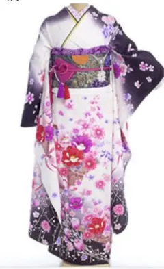 振袖 身長150-165cm 白 桜、菊、牡丹や御所車 正絹 - メルカリ
