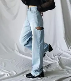 me+em select カットアウトサイドスリットロングデニムパンツのサムネイル