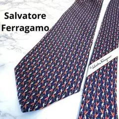 【美品】Salvatore Ferragamo ネイビー ゴルフ柄ネクタイのサムネイル