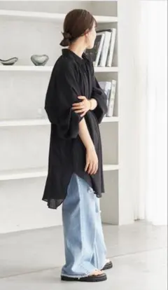 Plage Crepe Long シャツ ブラックのサムネイル