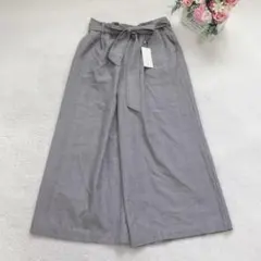 新品 アーヴェヴェ ガウチョパンツ ワイドボトム グレンチェック リボン L