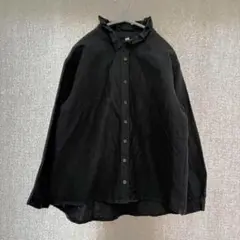 美品✦cloudnine 綿麻フリルシャツブラウス M-L 黒ブラック ゆったり