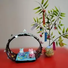 七夕祭り　七夕飾り　ちりめんウサギ 天の川お星さまいっぱいのサムネイル