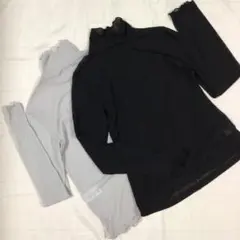 【美品】シアー素材ハイネックトップス 2枚セット ブラック＆ライトグレー
