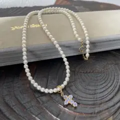 TASAKI 田崎真珠 K18 淡水ベビーパールタンザナイト クロス ネックレス