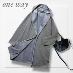 ワンウェイ◆裏ボア コーディガン(M)グレー フード付 ロング 暖か リラックス