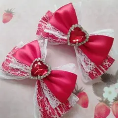 リボン ヘアクリップ 左右2個セット 量産型 地雷系 赤 レッド ハート