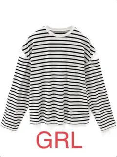 GRL ボーダー柄ショルダースリットルーズトップス fo1647 ロンＴ