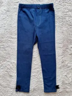 【アプレレクール】デニムレギンスパンツ 裾リボン付き120センチ