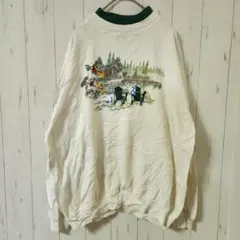 ​90s USA製 モーニングサン 刺繍スウェット 【M】襟付 白 ゆるだぼ