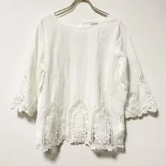 ✨綿100%✨ グローバルワーク 【L】 ブラウス 春夏 レース刺繍 フェミニン