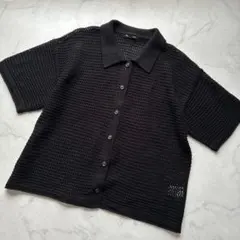 美品✨GU ジーユー 大きいサイズ XL 透かし編み 半袖 ポロニット ブラック