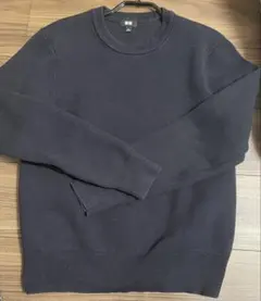 ウォッシャブルミラノリブクルーネックセーター　メンズ　S ネイビー　ユニクロ