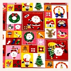 D-②クリスマス 生地 約50㎝×110cm、赤、金彩、モザイク