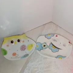 フクロウと猫の陶器お香立てセット