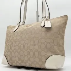COACH トートバッグ ショルダー シグネチャー キャンバス レザー ホワイト