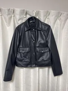 ZARA フェイクレザー ジャケット ブラック XS レディース ショート丈