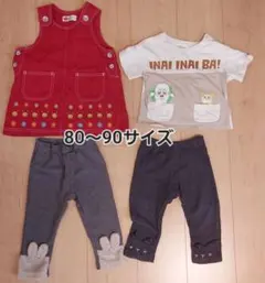 ベビー服80-90-95サイズ　Tシャツ+赤ワンピース+長ズボン