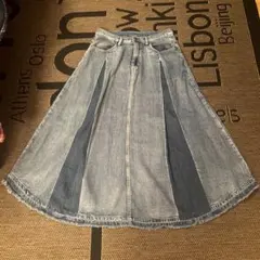デニム フレアスカート フリンジ裾 Lサイズ