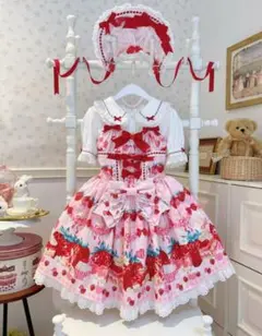 ストロベリーケーキプリントロリータドレス