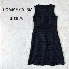 COMME CA ISM ひざ丈ワンピース M ネイビー ノースリーブ ツイード