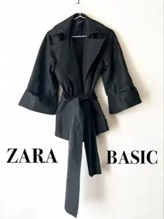 ZARA BASIC ブラック ナイロン テーラードジャケット ベルト付き S