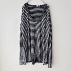 美品 GAP ギャップ カットソー Tシャツ Vネック 長袖 ボーダー 白黒 M