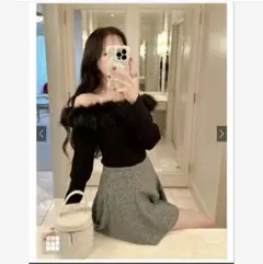 GRL ファーオフショルダーニットトップス[an1271] ブラック Sサイズ黒