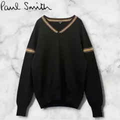 美品 Paul Smith Vネック ニット 黒 XL マルチライン