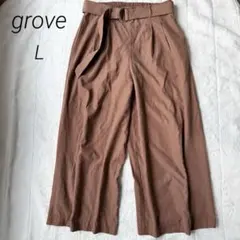 グローブ　ガウチョ　ワイドパンツ　L スエード風素材　キャメルブラウン