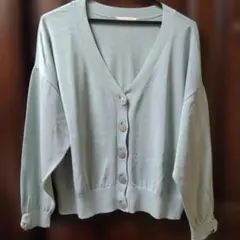 RoseTiara ミントグリーン Vネック ボタン付きカーディガン 袖口リボン