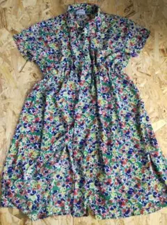 ロング ワンピース シャツ 花柄 総柄 グリーン 140cmのサムネイル