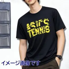 G3008アシックス✤半袖Tシャツ テニス M 黒×黄色ロゴ ドライ✤薄汚れありのサムネイル