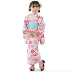 ピンク　花柄　桜　浴衣 白　110cm 値下げ！！