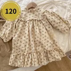 キッズ ワンピース 女の子 120 長袖 フリル 小花柄 春 秋 韓国 かわいい