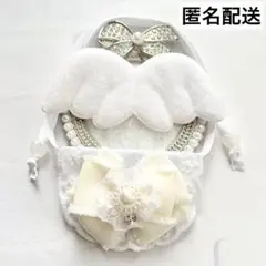 モンぬい ぬい用 羽 付 サテン リボン スタイ よだれかけ 白 いつぬい