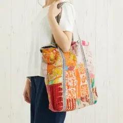 カンタ刺し子刺繍のパッチワークトートバッグ
