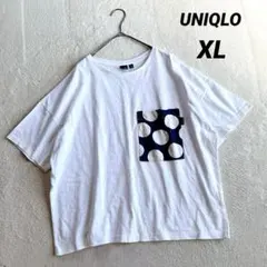 【ユニクロ】半袖Tシャツ カットソー (XL) マリメッコ 水玉 ショート丈 白