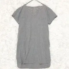 ムジルシ 半袖チュニック シャツ グレー(L) ナチュラル コットン ゆったりのサムネイル
